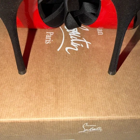 Christian Louboutin Cassis Lace-Up Black Satin Pumps - Picture 4 of 9
